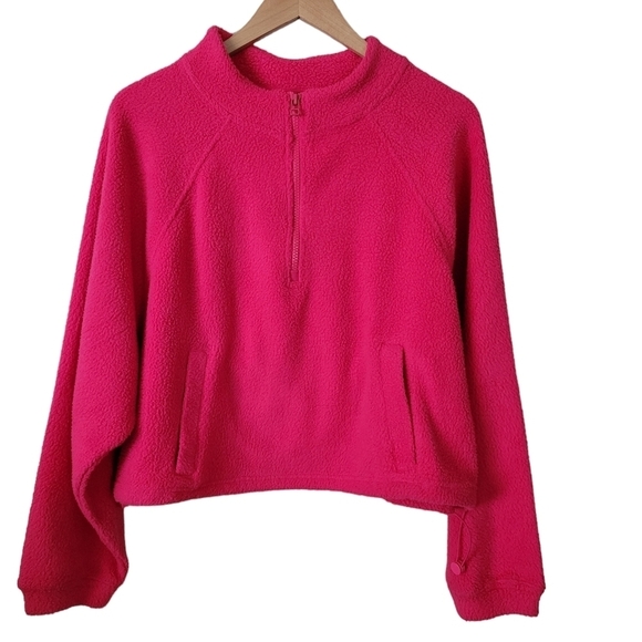 BP. Cropped Fleece Half Zip Pullover Faux Fur Hot Pink NWOT - Picture 3 of 9